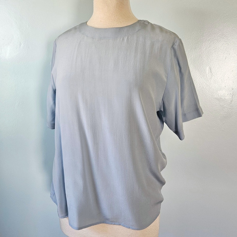 Anna and Frank Vintage 90s Blue‎ 100% Silk Short Sleeve Blouse Top Womens Medium
